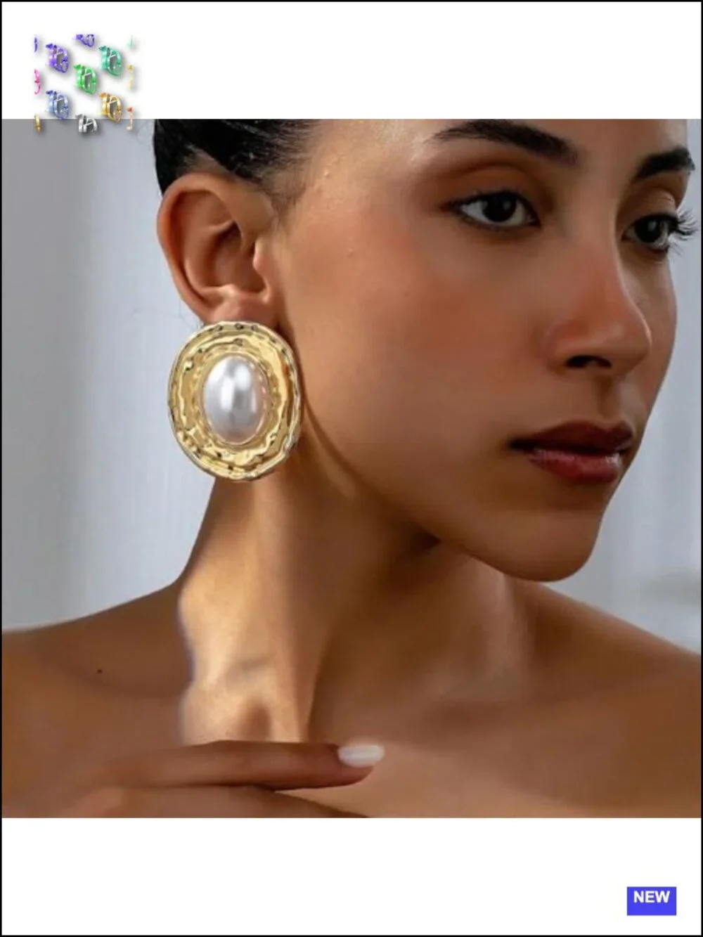 Large Gold Pearls Oval Dangling Earrings for Women Vintage Geometric Two Tone